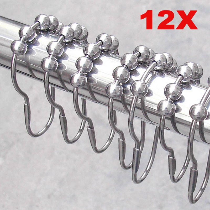 12 pcs/pack Bath Curtain Rollerball Shower Curtain Rings Hooks 5 Roller Polished Satin Nickel Ball Curtain Accessories