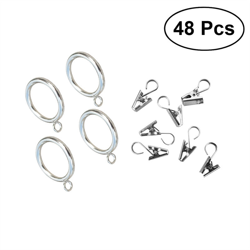 48pcs/set Metal Curtain Rings with Eyelet and Curtain Clamp Clip for Showers Bedroom Living Room Curtain Home Decoration